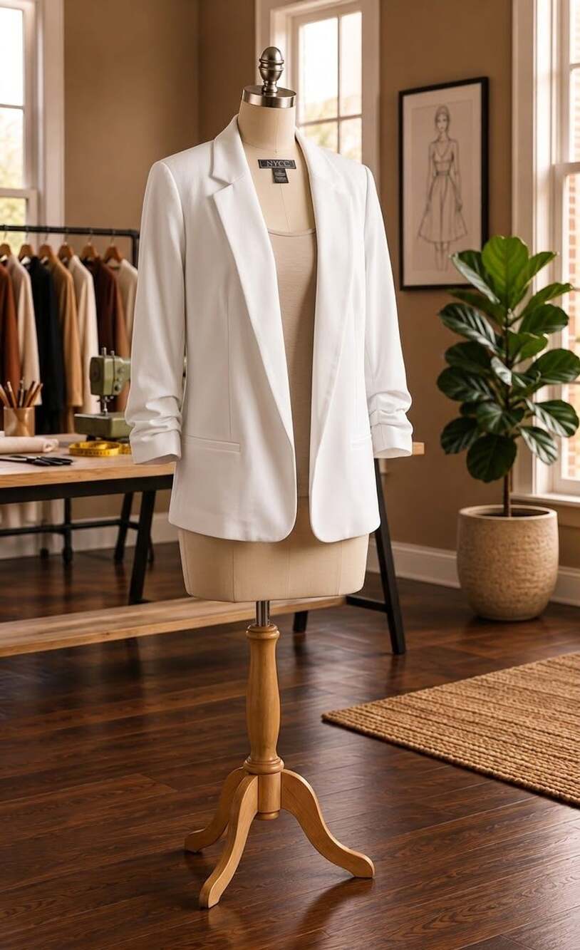 NYCC Blazer Size XL White Ruched 3/4 Sleeve Open Front Lapel